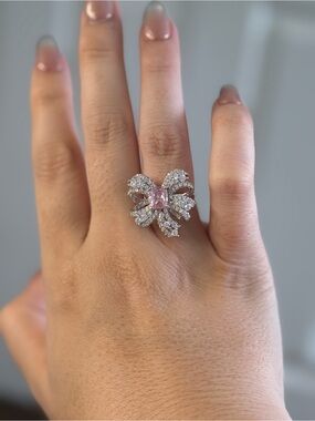 Pink Center Crystal Bow Ring - Elegant Women's Statement Ring